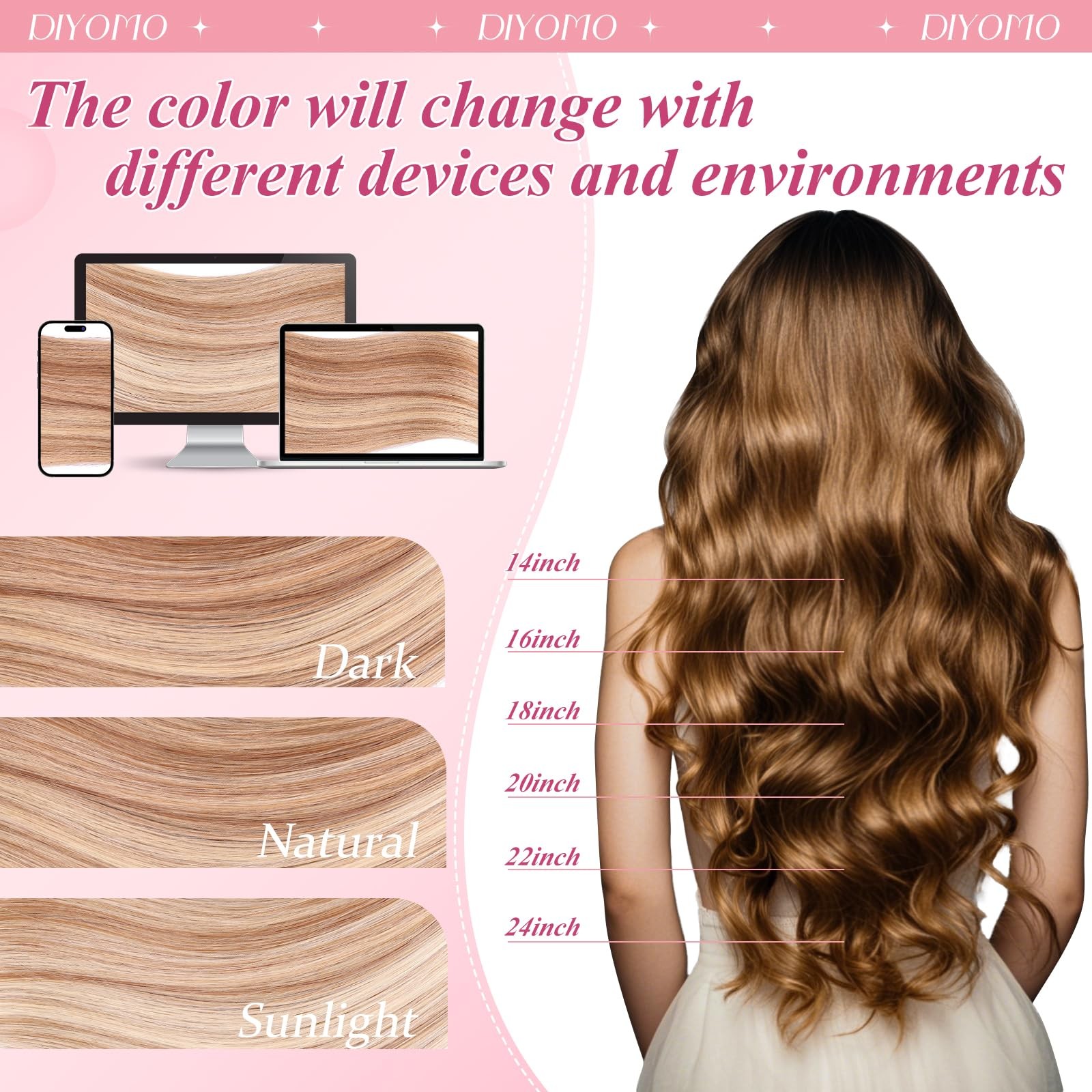 Diyomo I Tip Hair Extensions – Human Hairash Brown Highlighted Bleach Blonde 18
