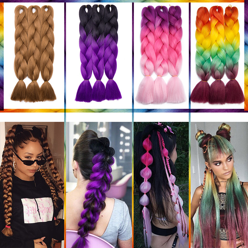 High Quality Jumbo Braiding Hair Extensions Afro Box Ombre Rainbow 24″ Festival