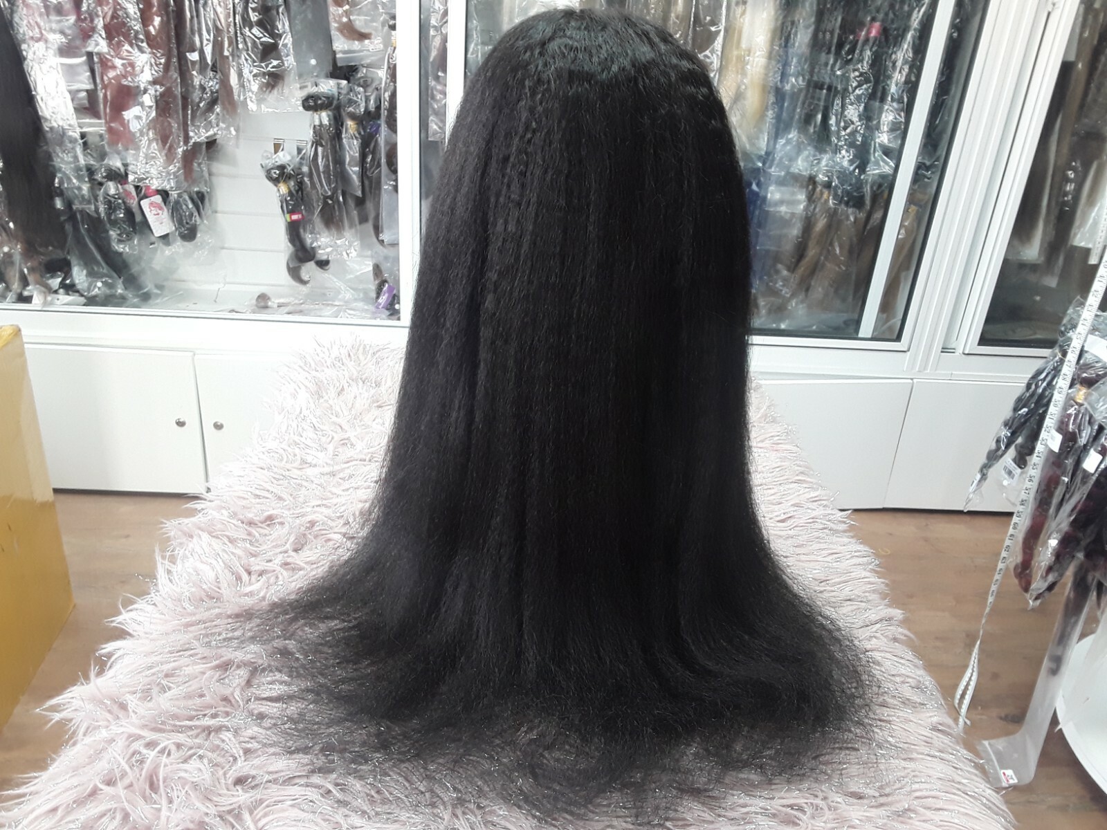 22″ BRAZILIAN SILK BASE TOP GLUELESS FULL LACE WIG 180% DENSITY KINKY STRAIGHT