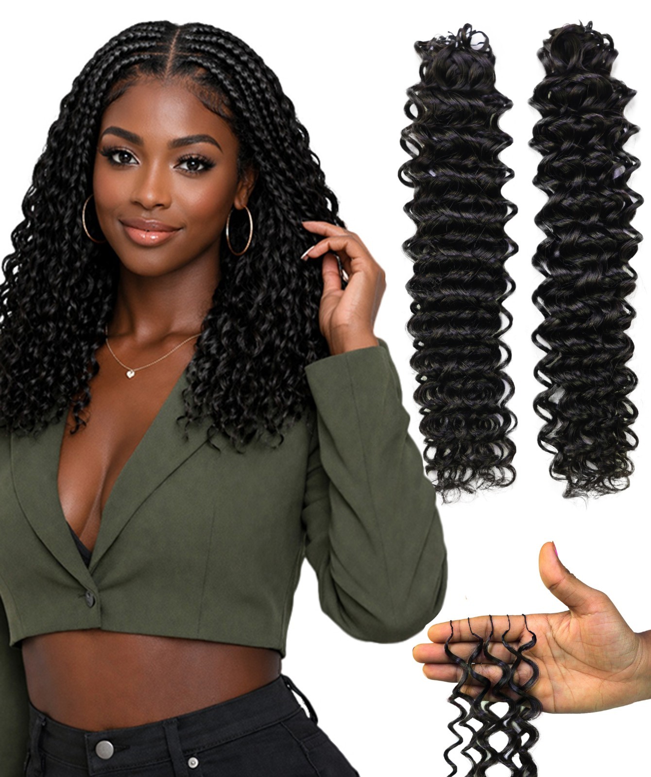 LUXLUXE Water Wave Braids Pre Looped Long Human Hair Extensions 40 Strands