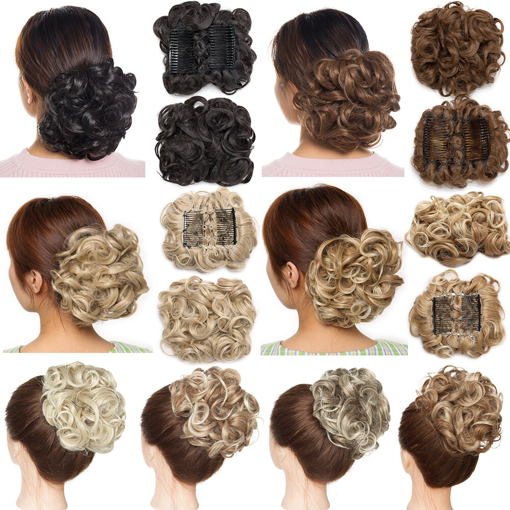 Hair Bun Curly Wavy Scrunchie Updo Extensions Chignon Comb Clip in Hair Ponytail