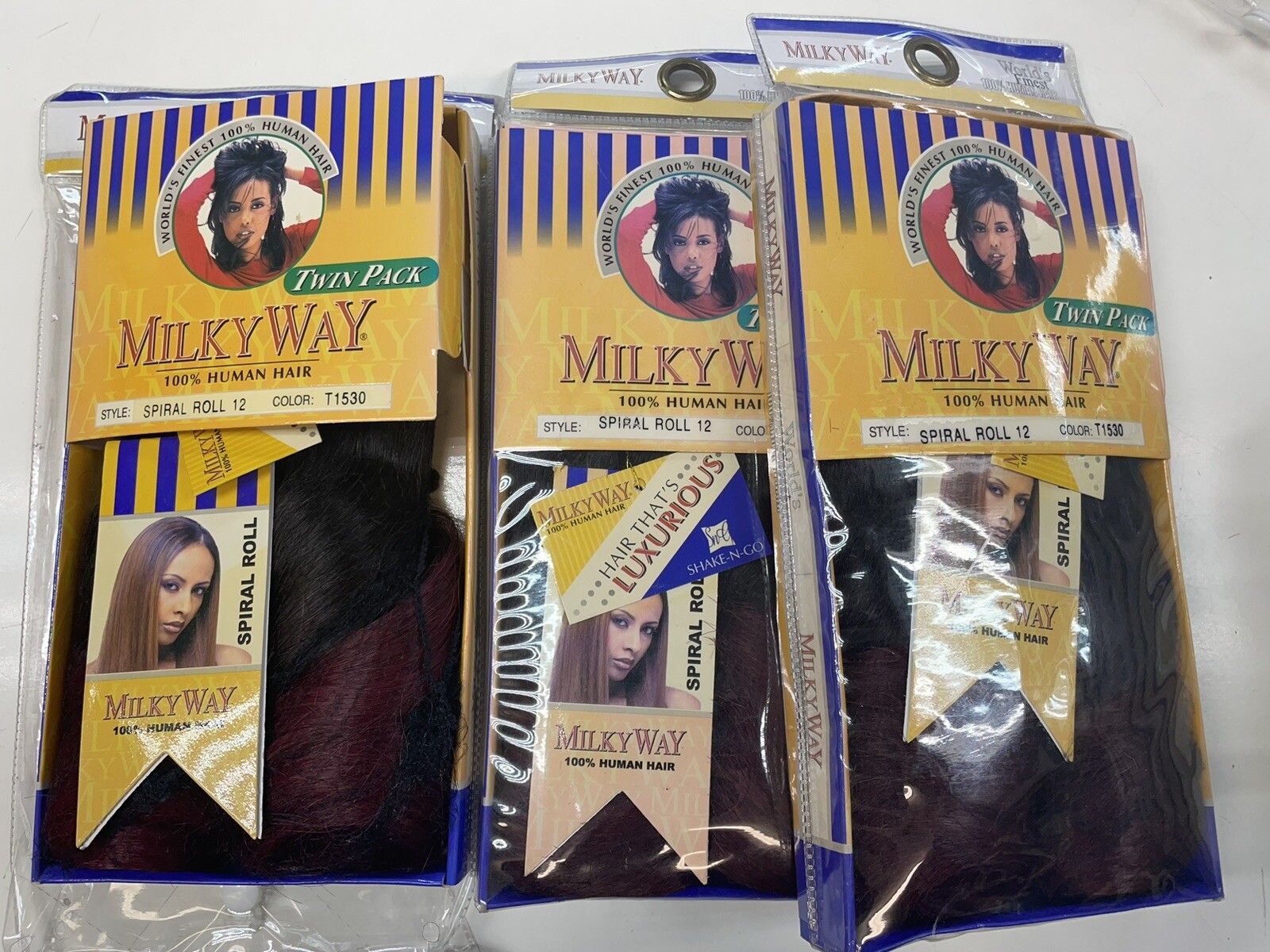 3 PK $60 Milky Way 100% Human Hair SPIRAL ROLL Twin Pack Piano Color T1530 12”