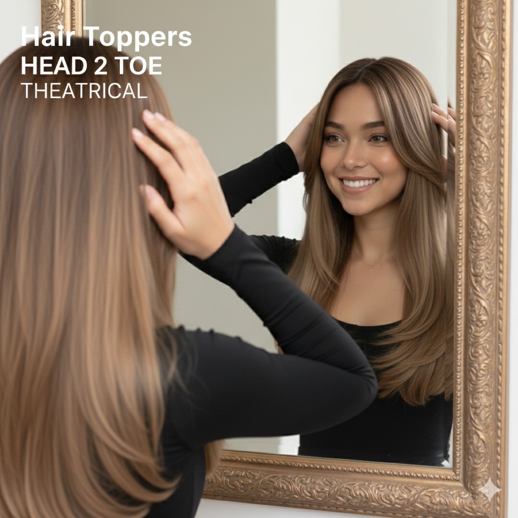 Sarah 20″ Hair Topper Brown Blonde Gradient 3 tone straight curtain bangs woman