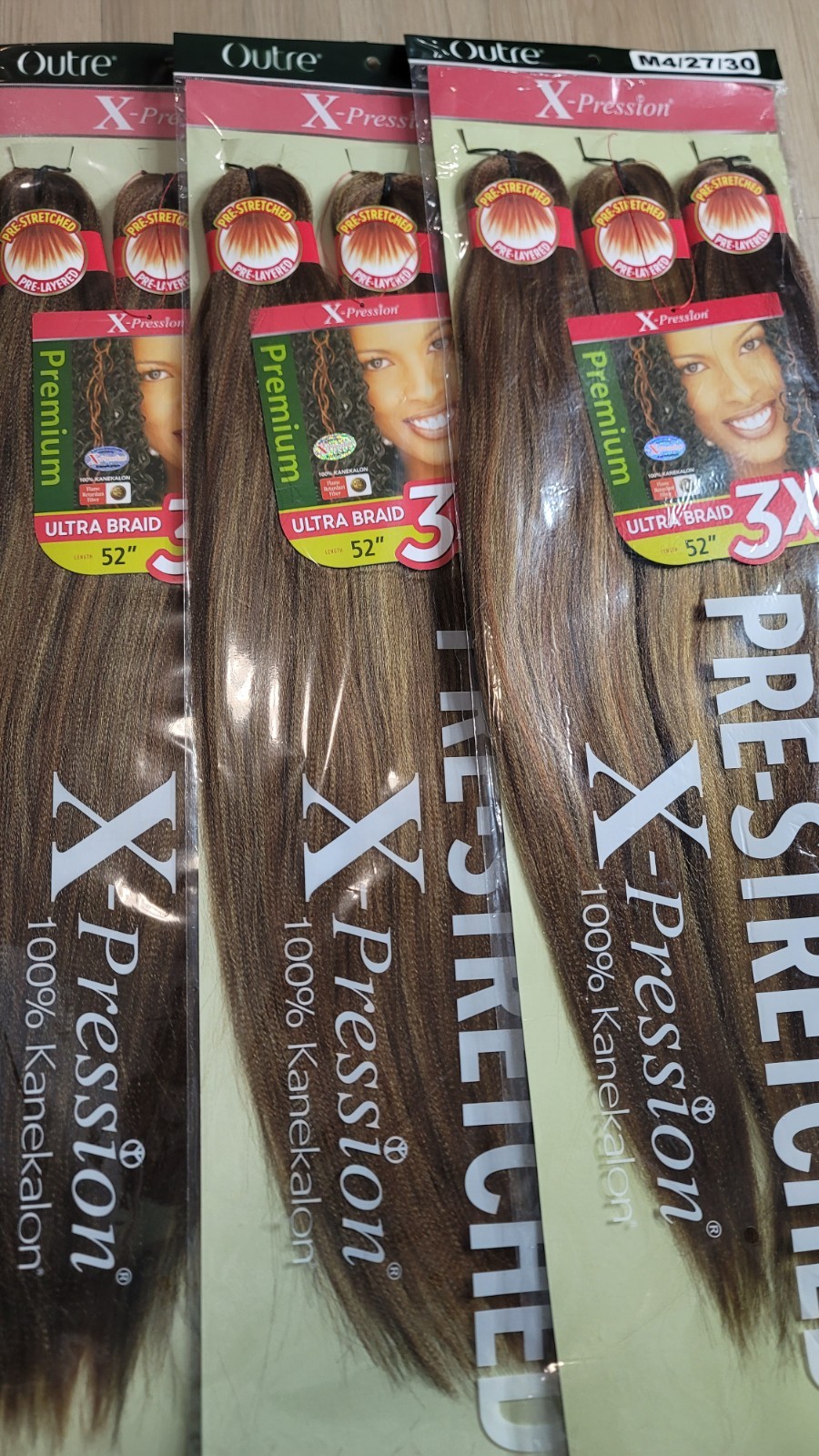 3 Pack Pre Stretched Braiding Hair 9X 52″ COLOR M4/27/30 X-Pression Outre