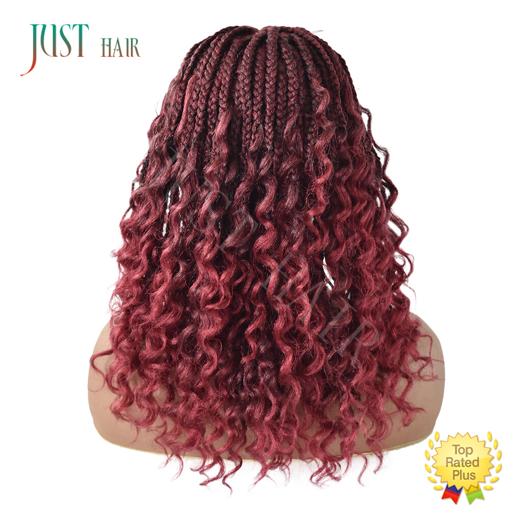 Curly Ends Box Braided Swiss Lace Front Wigs for Women with Baby Hair Synthetic