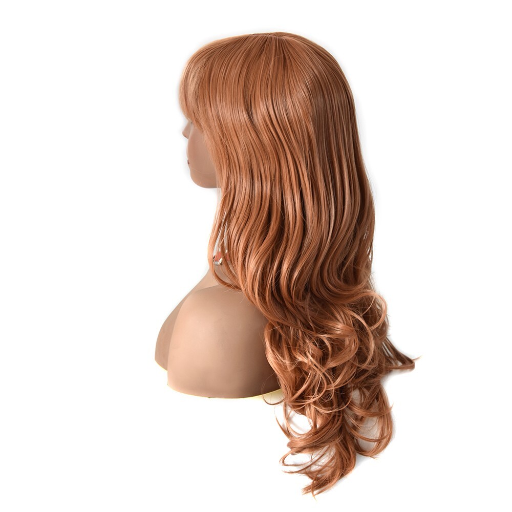 Women Synthetic Machine Made Glueless Wigs With Bangs Black Brown Long Wavy Hair