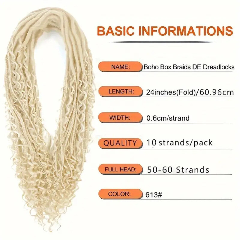 24″ Boho Braids Double Ended Dreadlocks Extension Curly Box Braids Locs DE Dread