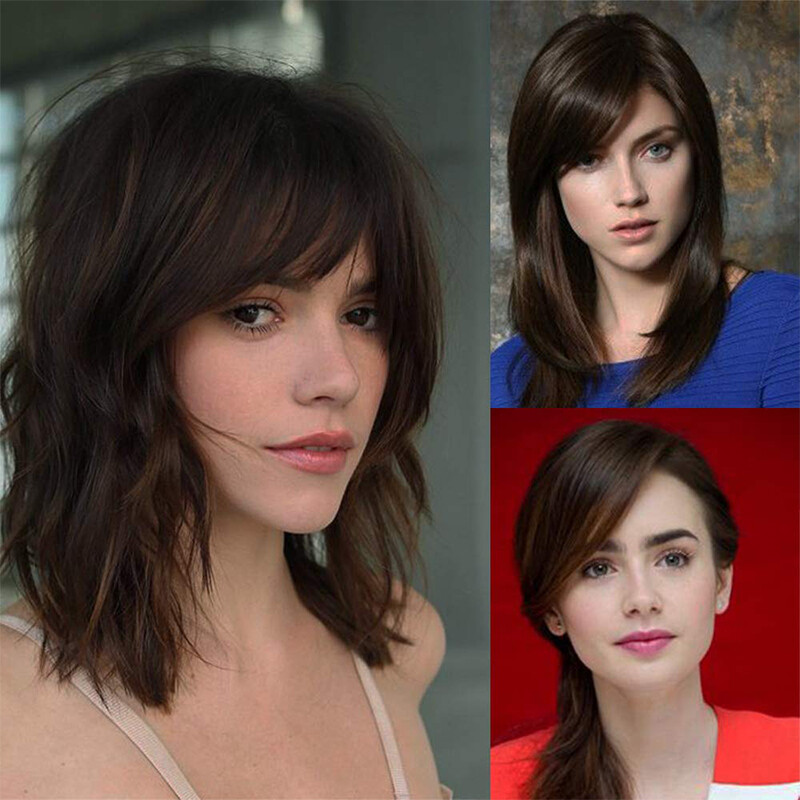 Thin Neat Bangs Clip in Bangs Real as Human Hair Extensions Front Hairpiece US
