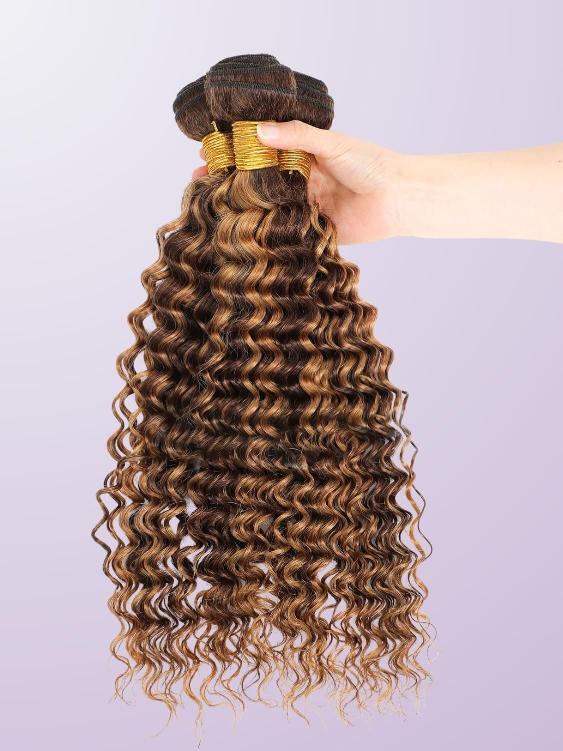 Honey Blonde Highlight Deep Wave 3 Bundles 100% Virgin Human Hair Extensions, Om