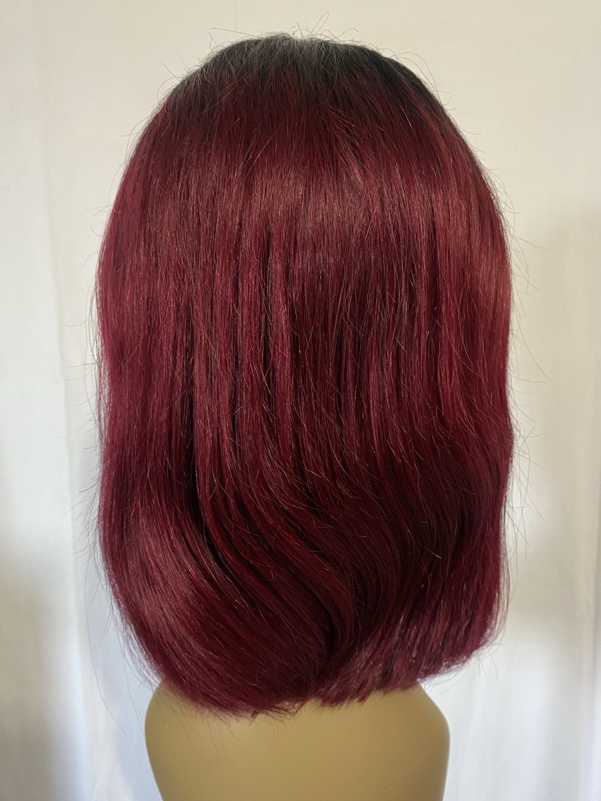 13×4 Lace Front Bob Wig 12” Ombre Burgundy T1B/99J 10A Human Hair Glueless 150%