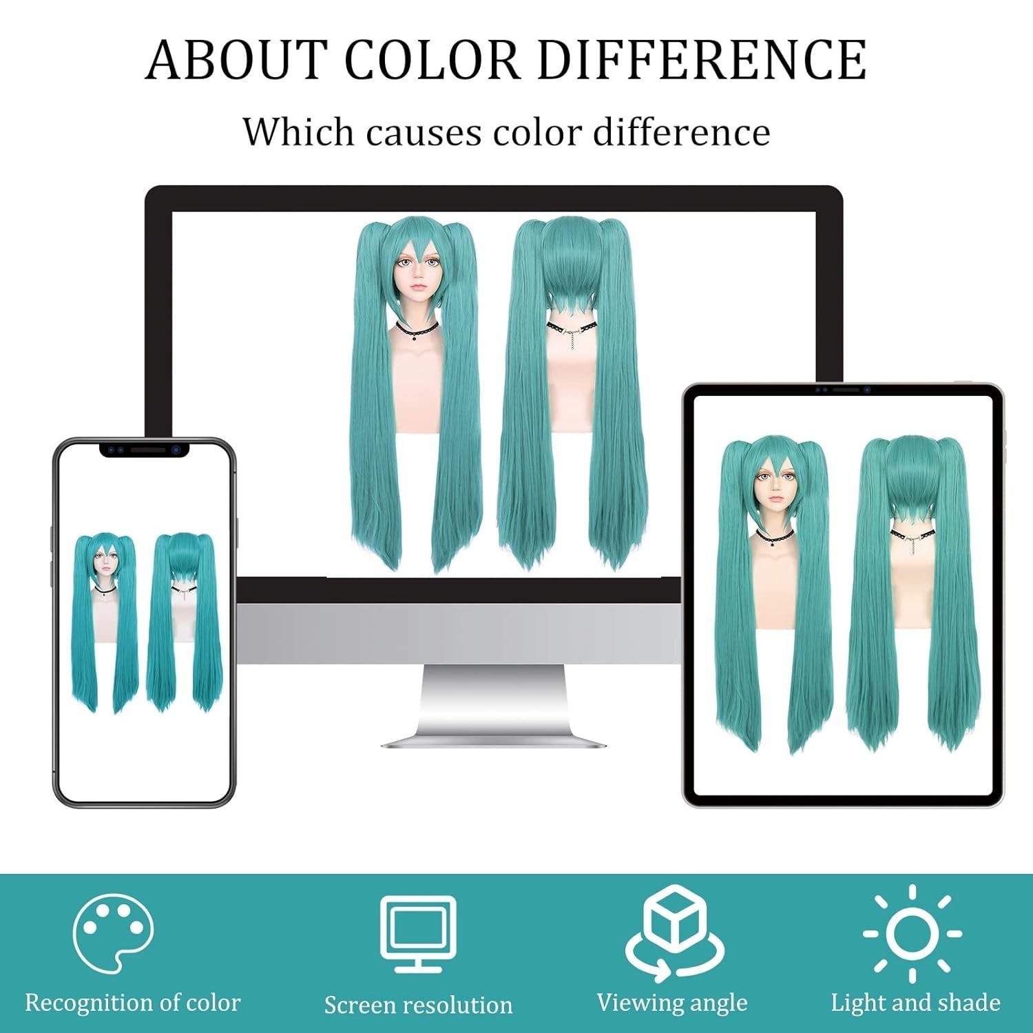 Hair Cap+48inch/120cm Green Wig Cosplay Green Teal wig Double Ponytail Wig Lo…