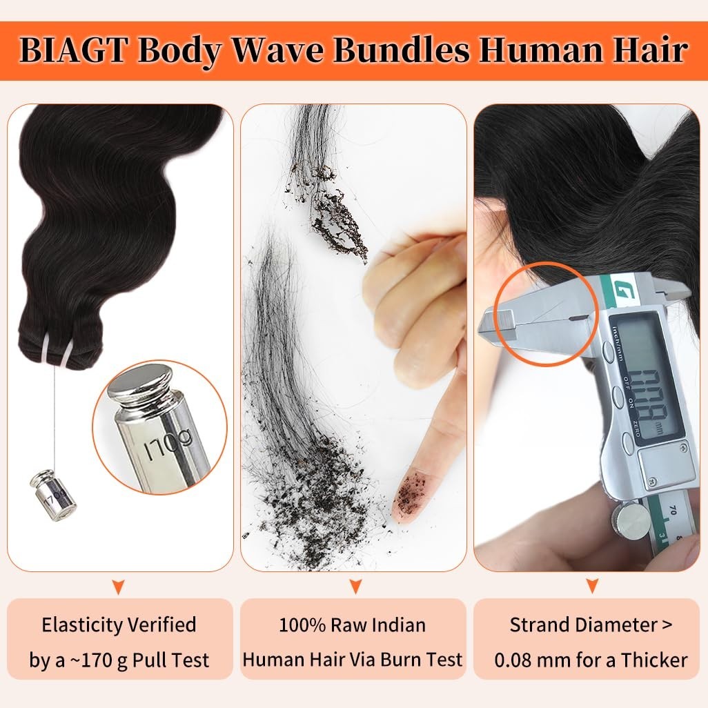 16A Body Wave Human Hair Bundles 20-24 Inch, 100% Remy, Silky Soft, No Shedding