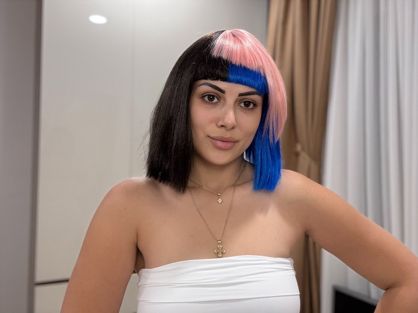 Adult Womens Bob Wig | Black, Pink, & Blue Celebrity Wig, HW-1387A