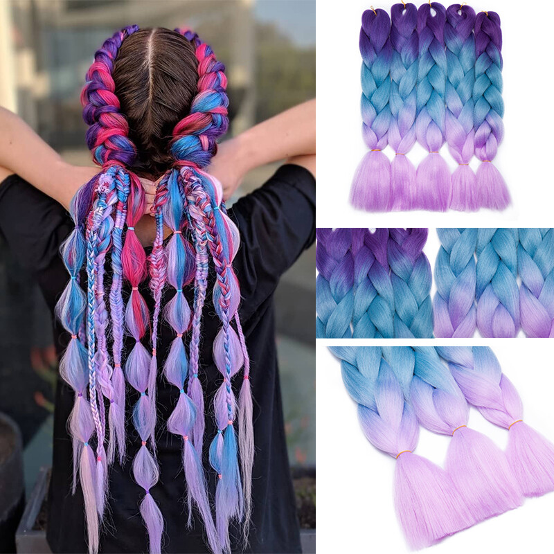 High Quality Jumbo Braiding Hair Extensions Afro Box Ombre Rainbow 24″ Festival