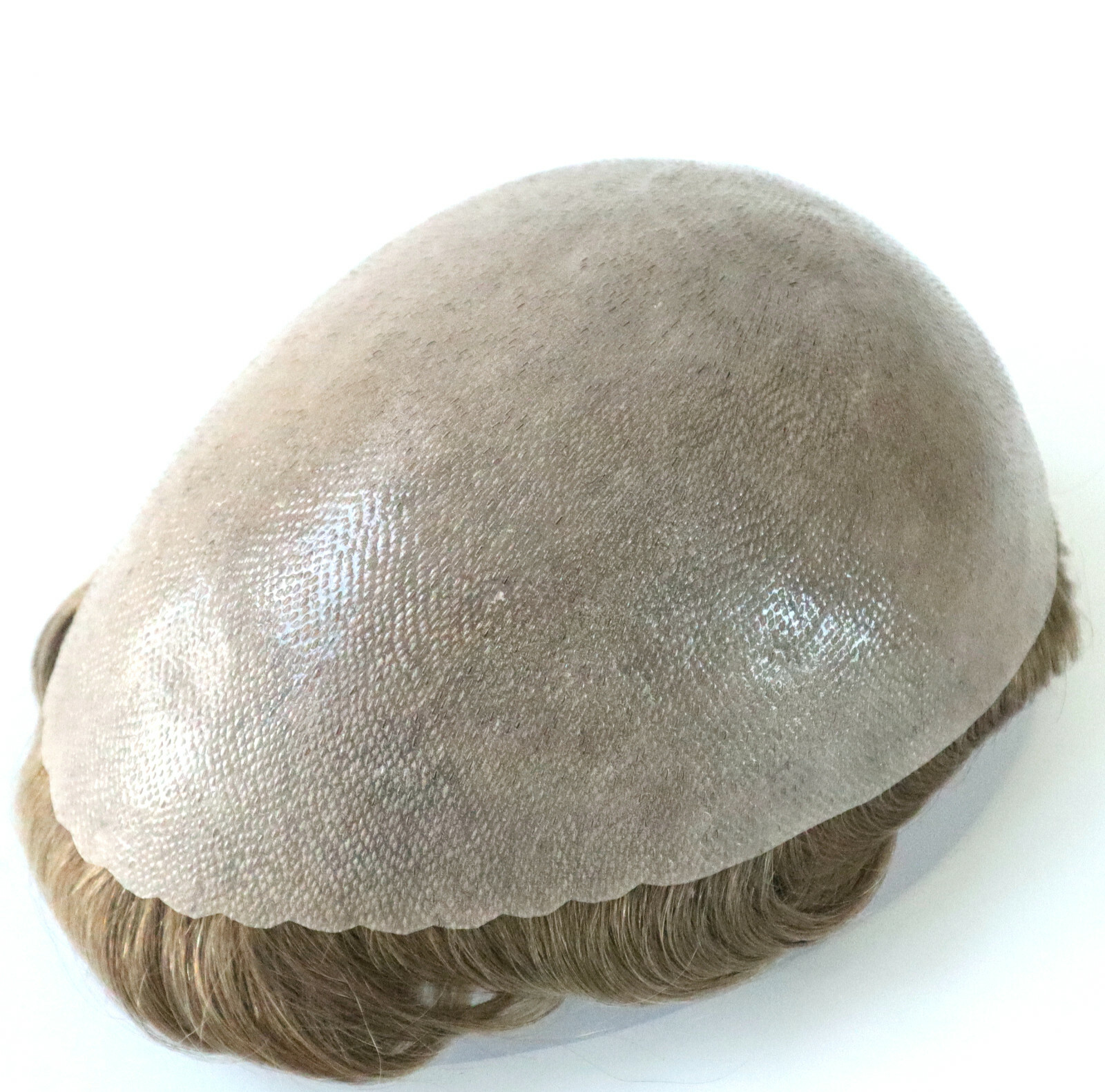 Mens Human Hair Replacement System Poly Skin Scalloped Toupee Hairpieces #20