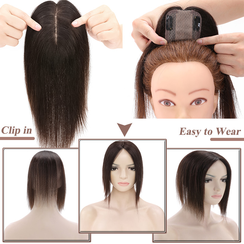 15×15 Clip In Women Topper REAL Human Hair Clip In Large Silk Base Hairpiece US