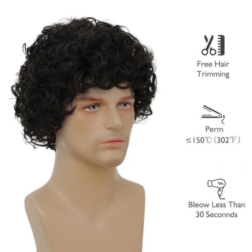 Mens Short Curly Afro Wig California Synthetic Heat Resistant Wigs for Black