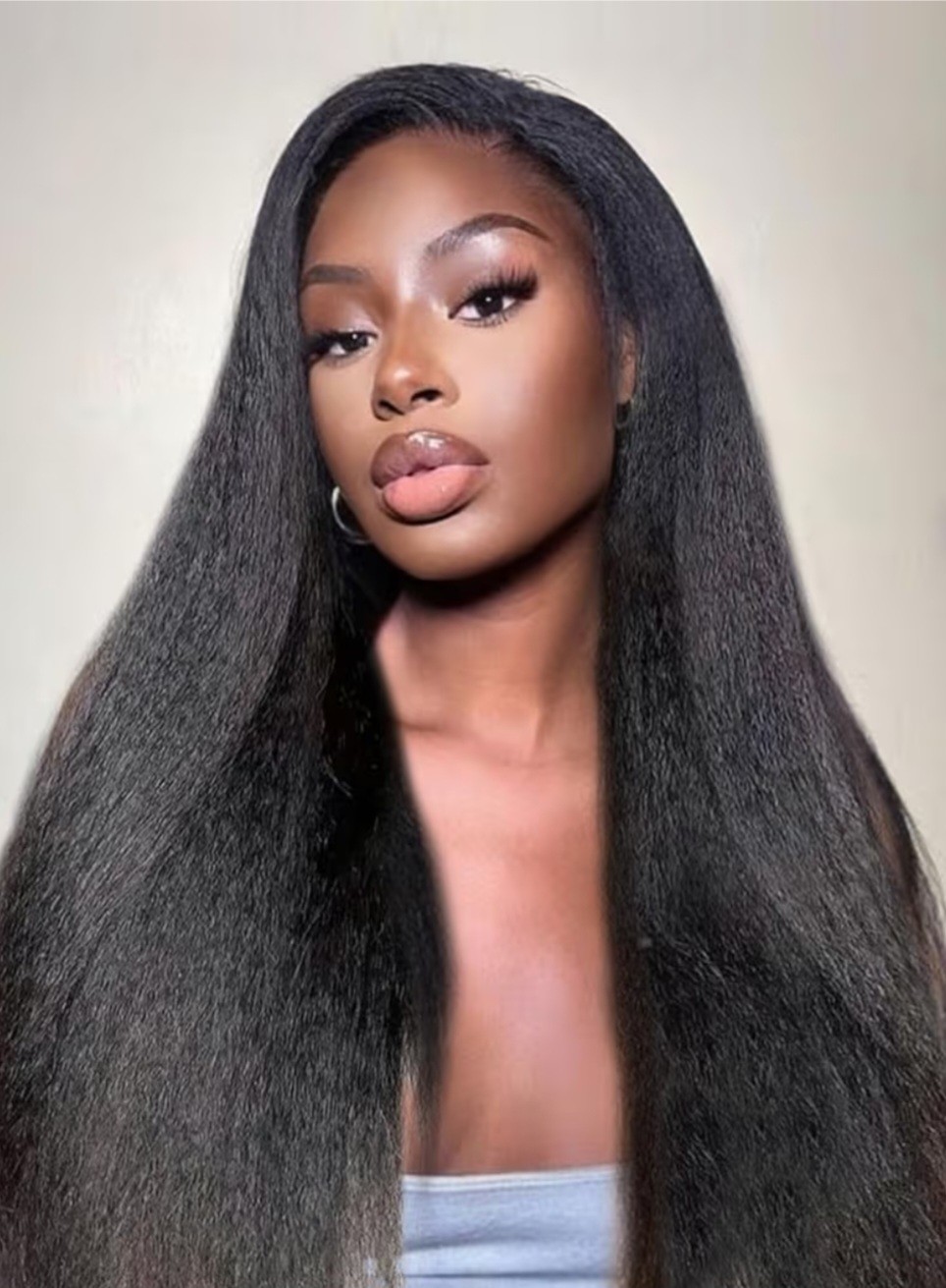 Invisible Hairline Straight Black Wig Combs Drawstring One Size Fashion