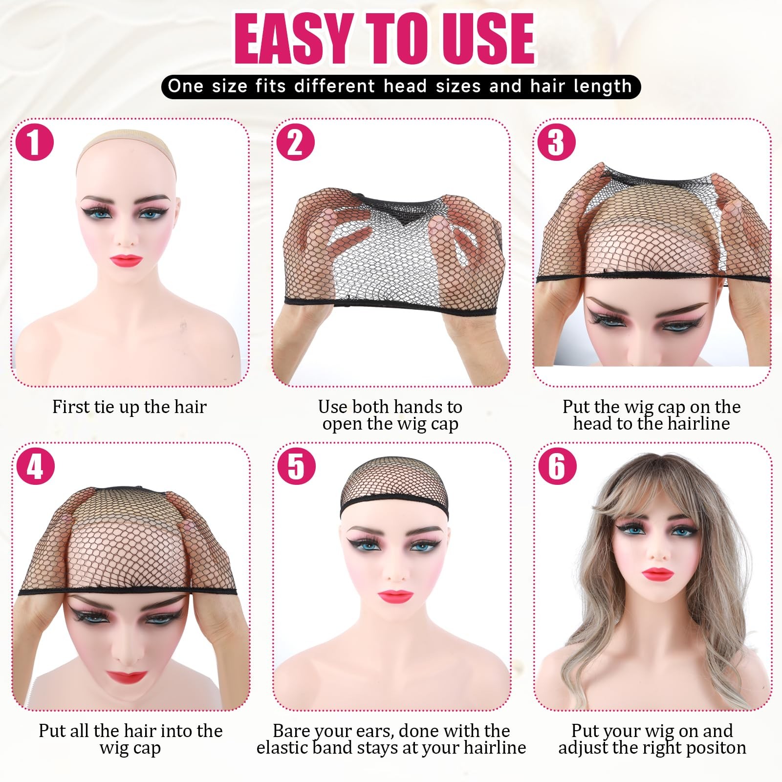Mesh Wig Cap Crochet Net Black Hair Net for Women Men Sleeping Hairnet Cosplay