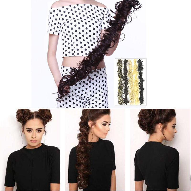 Long=Thick Hair Extension Scrunchie Wrap Messy Bun Updo Curly Ponytail Chignon H