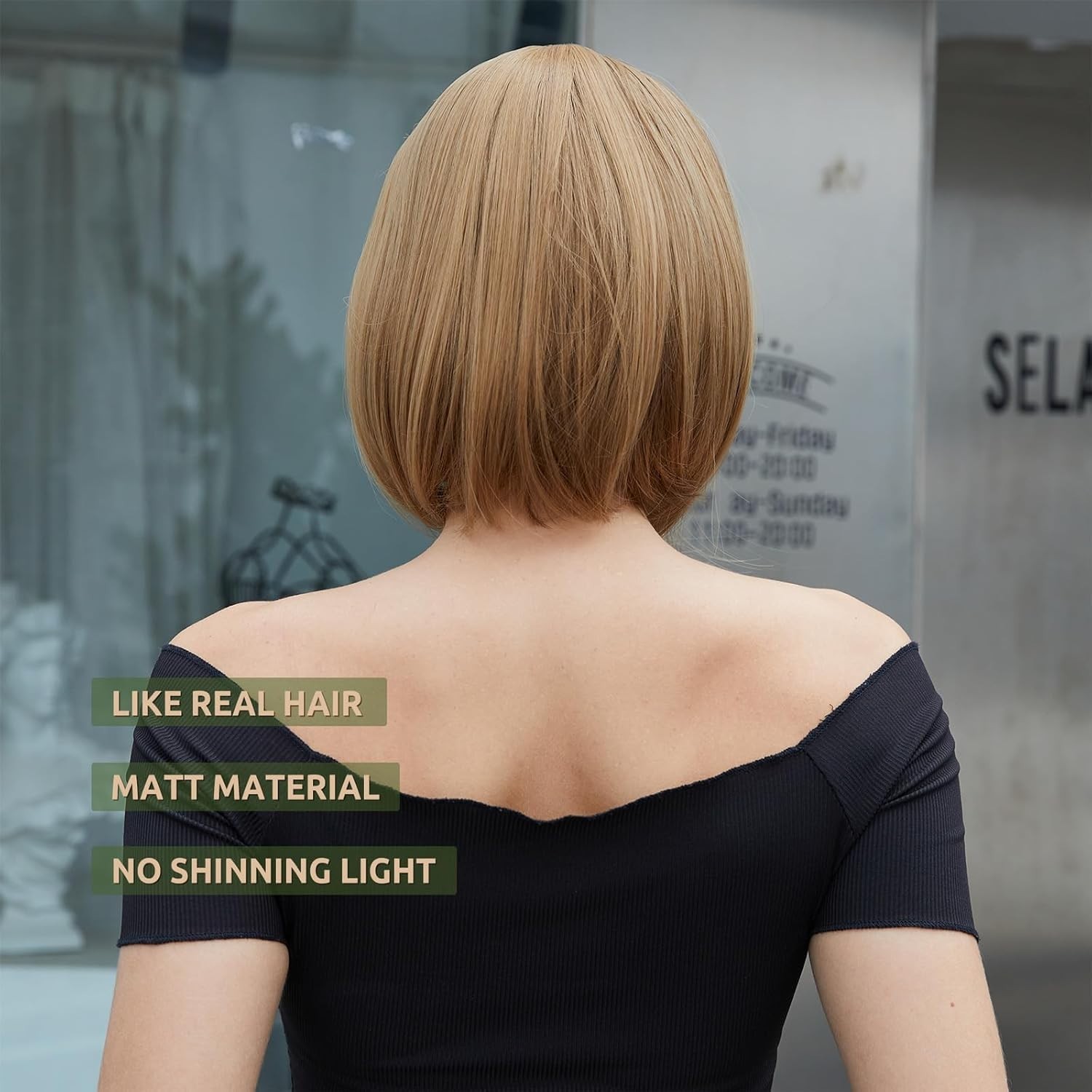 Onpep Bob Wig with Bangs Brown Highlight Short Straight Golden Brown Highlight