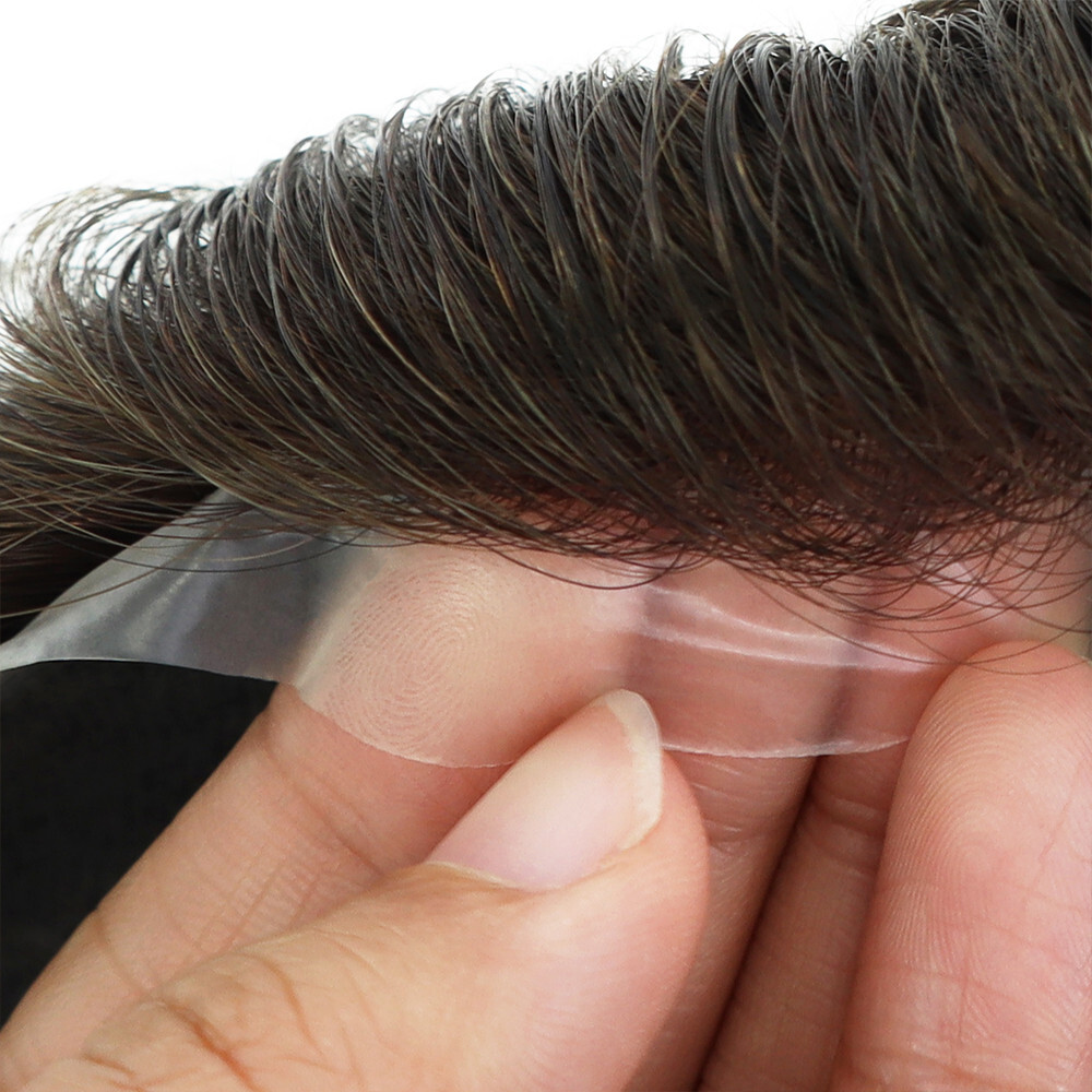 Mens Toupee Hair Replacement System Hairpiece BIO Thin Skin Human Hair Pieces #4