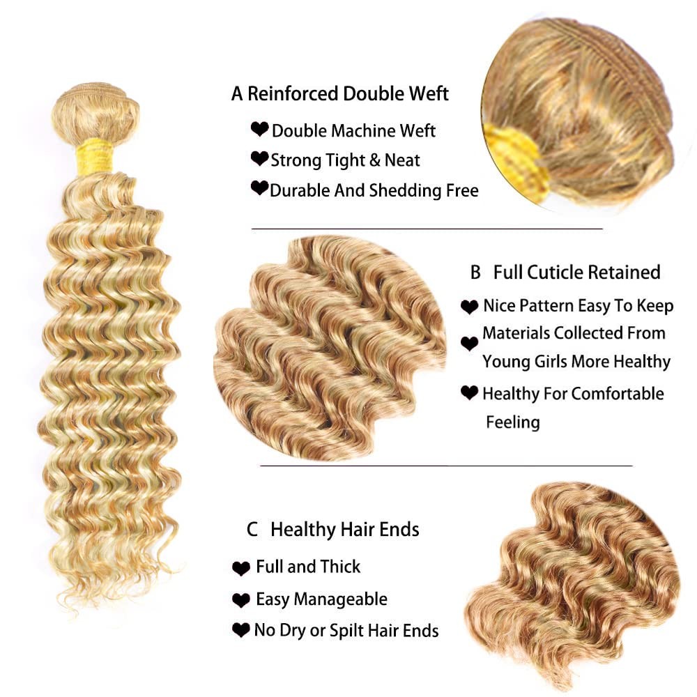 30 32 34 Inch Wuvusnm Hair 613 Bundles Human Hair Blonde Deep Wave Bundle
