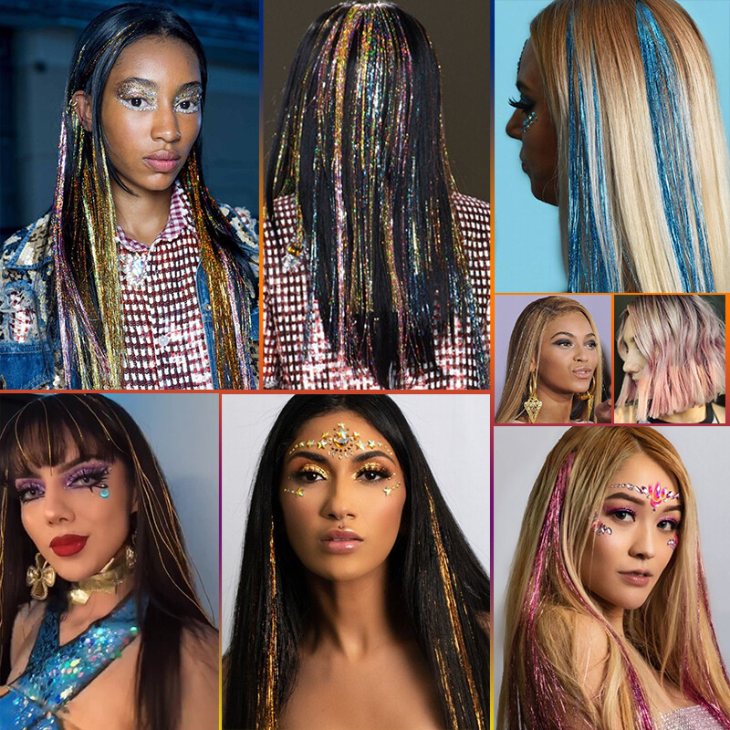 47In Hair Tinsel 4400Strands 12 Colors Sparkling Holographic Extensions Glitter