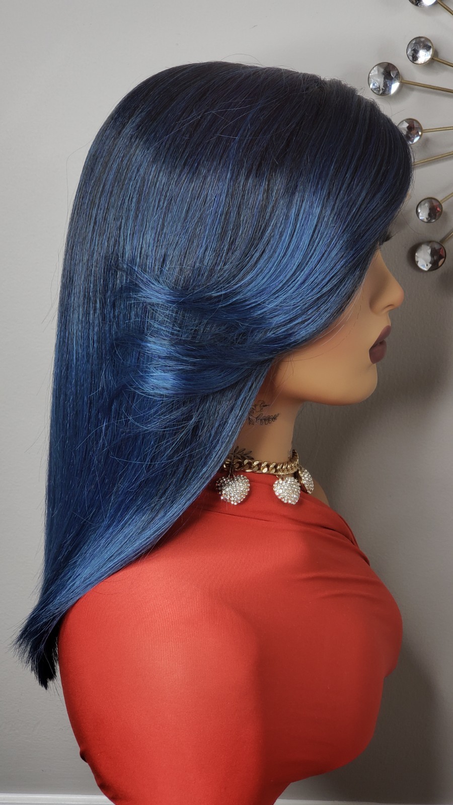 New Jade Blue Straight Bob Side Bangs Style Lace Front Wig Women Fashion Hair