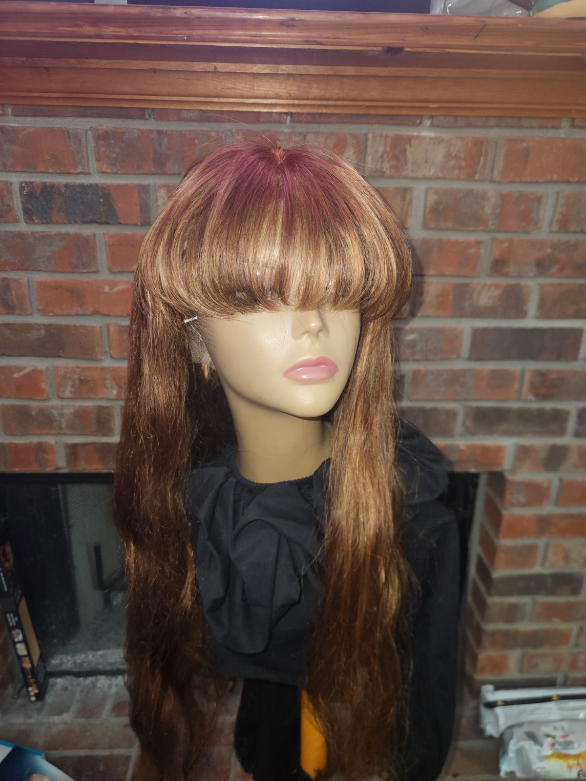 Pre-everything Long Wavy Wig Light Brown/Auburn with Bangs Natural Look Women