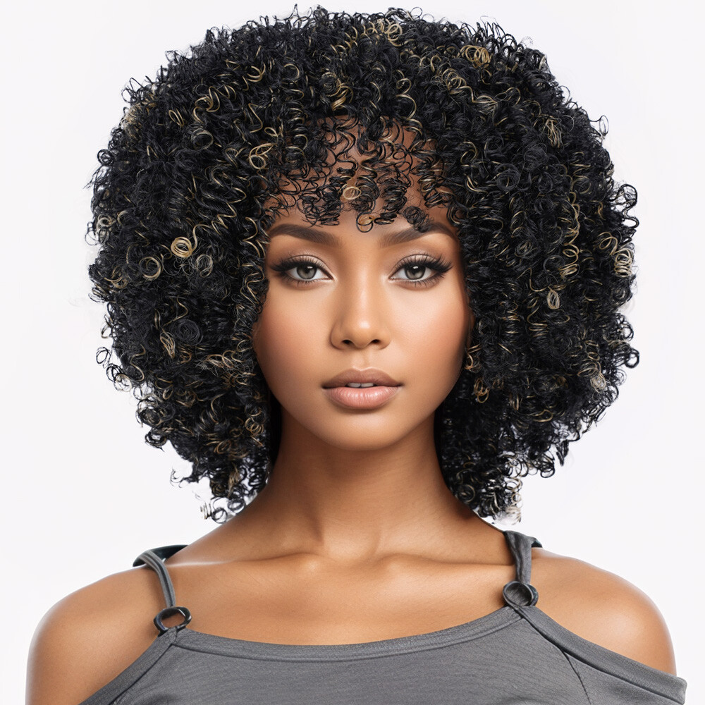 Short Curly Wigs for Women Soft Big Curly Wig with Bang Heat-Resistant Wavy Wig
