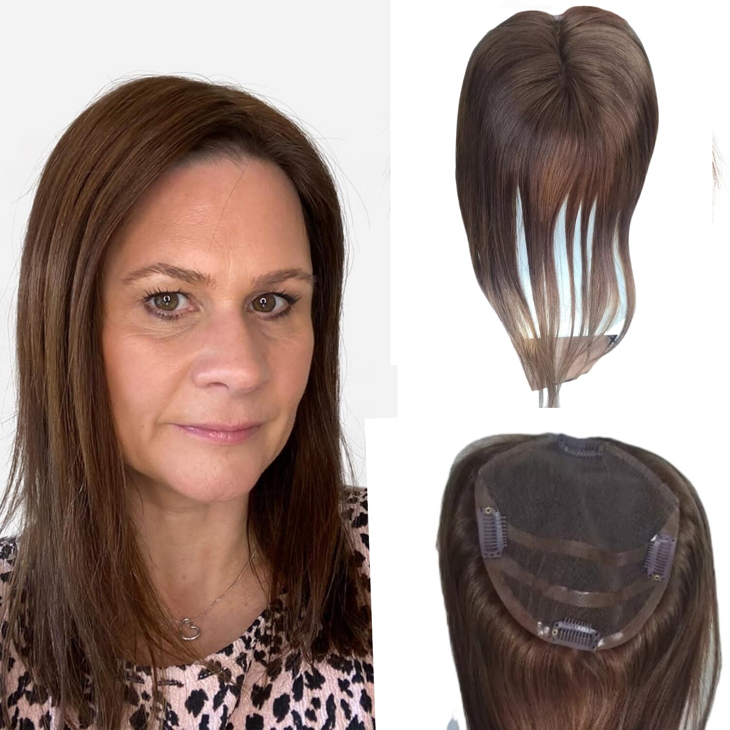 Straight Auburn Brown Human Hair Topper Swiss Lace 6 * 5.5” Cap Size 18 Inch