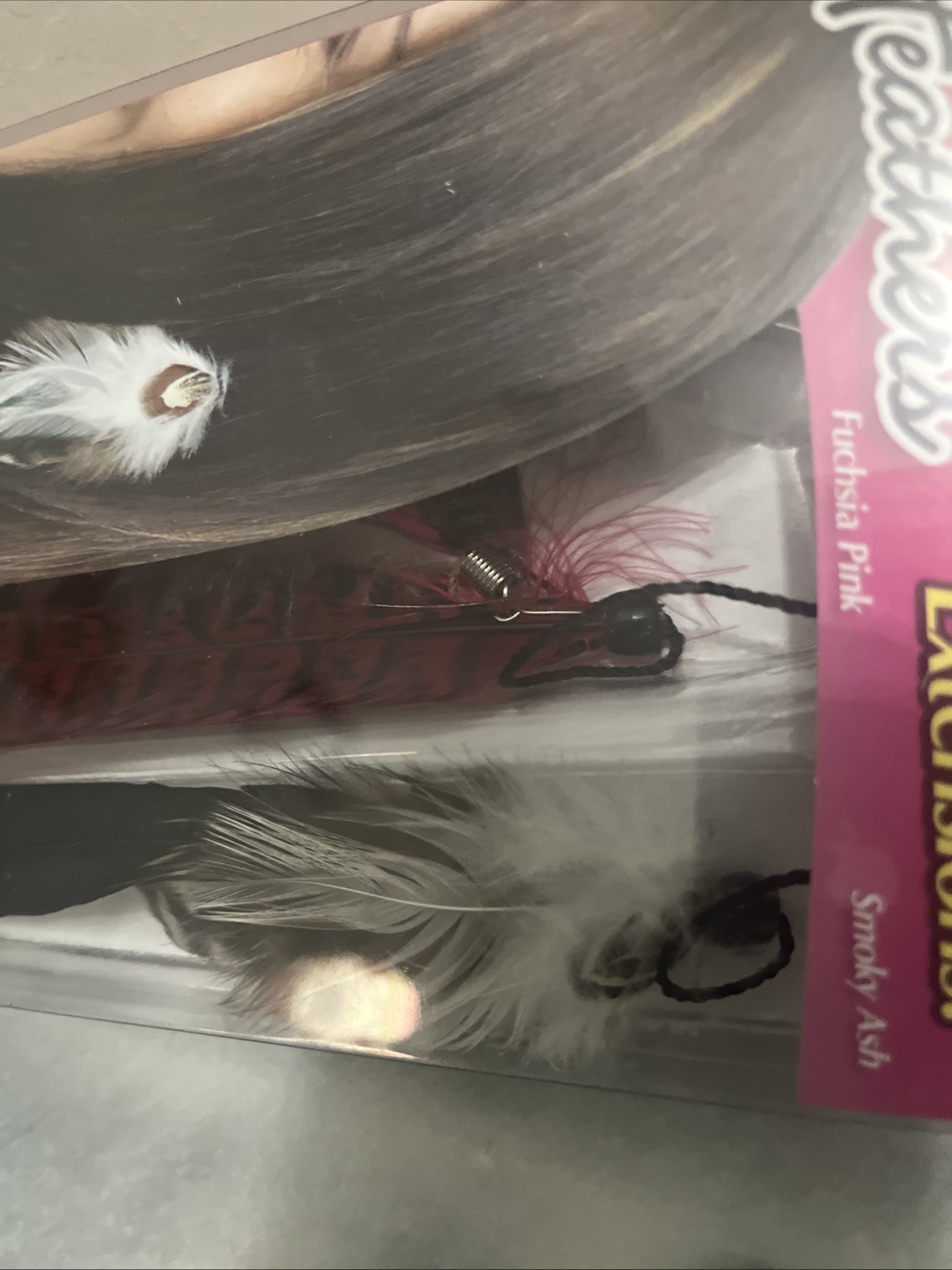 2pk Fuchsia Pink & Smoky Ash SNAP-ON FEATHERS Instant Extensions Seen on TV New!