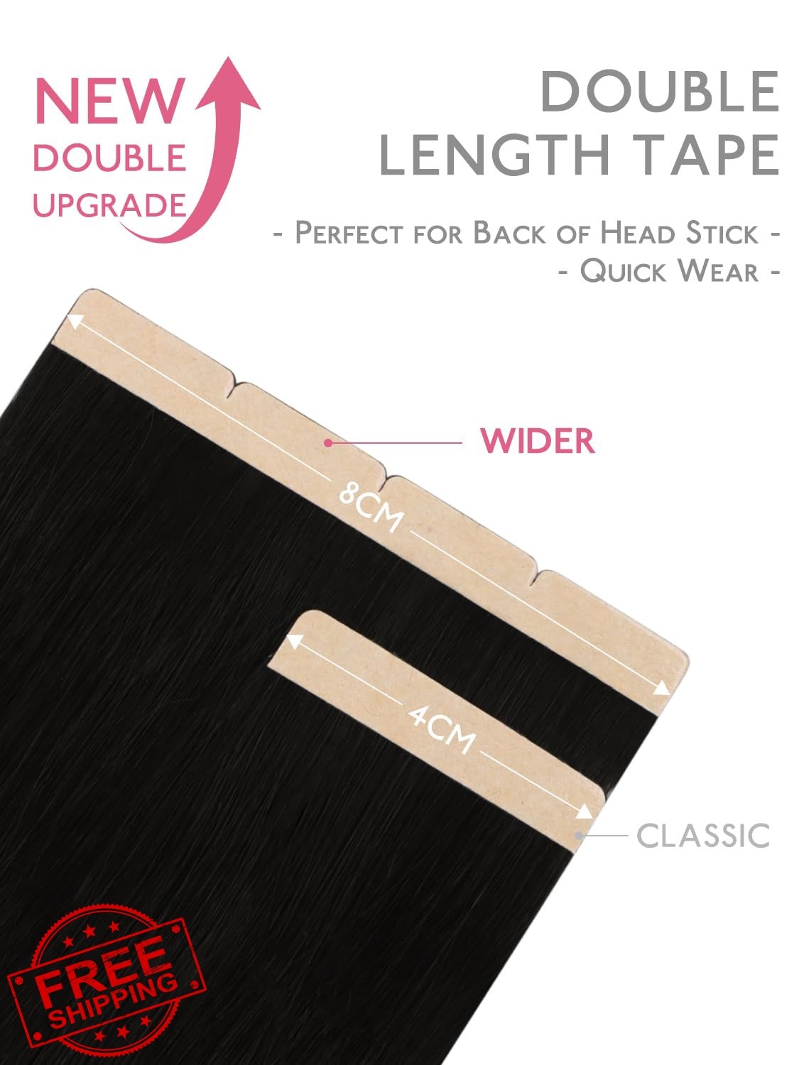 Wennalife 8cm Jet Black Tape Extensions 20 Inch 160g 20pcs