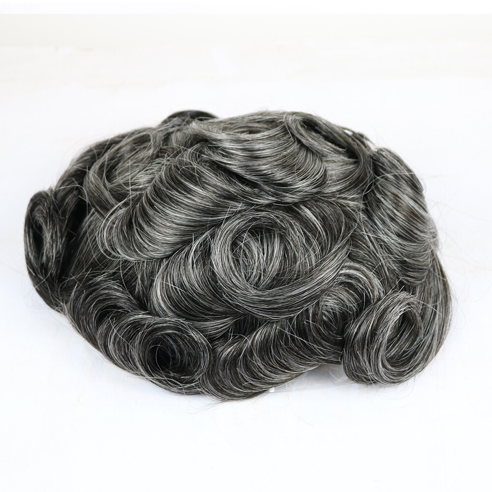 1B65 Grey Lace Front 100%Human Hair Men Toupee Q6 Breathable Swiss Lace& PU Base
