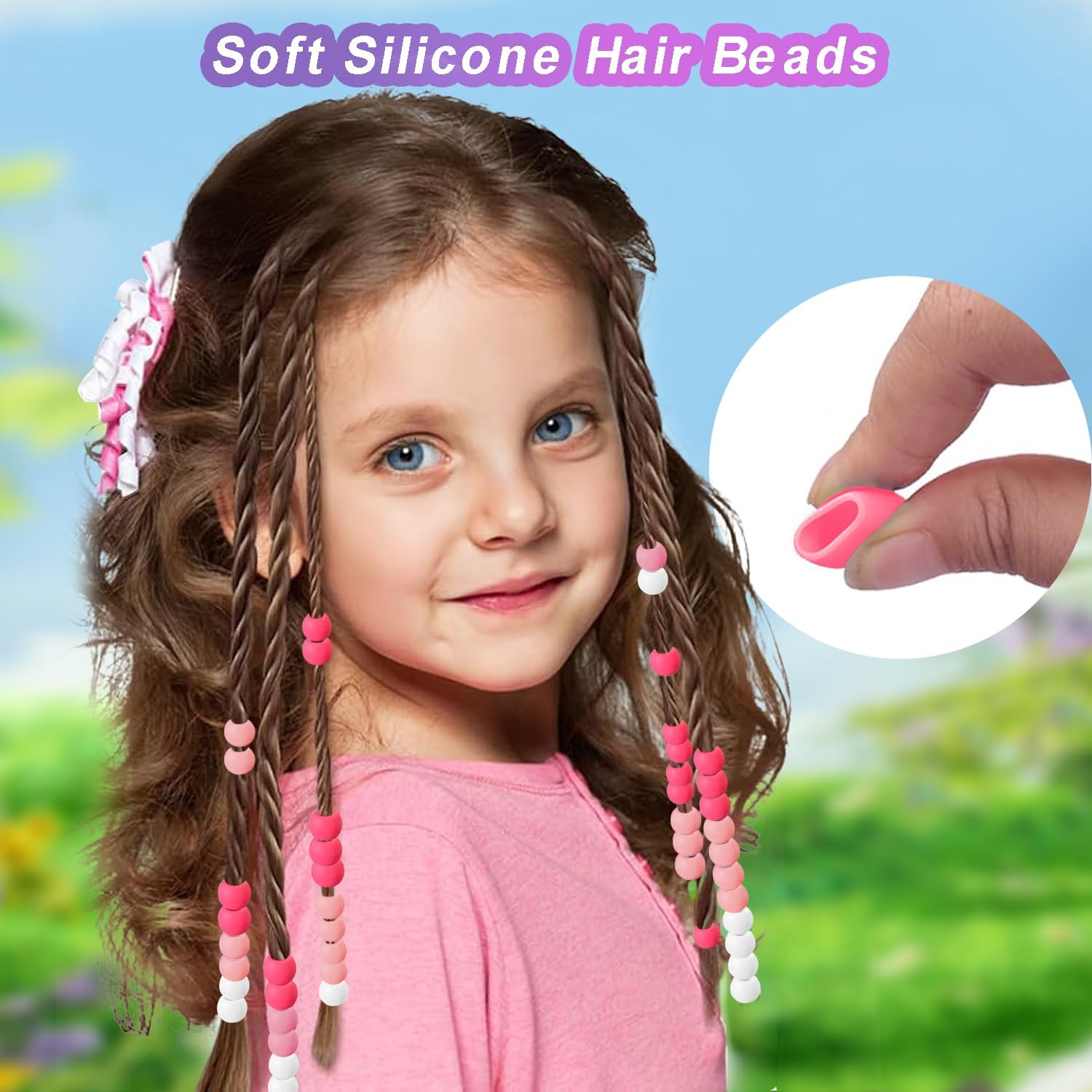 90 Pcs Silicone Hair Beads for Women Girls Braids, Soft Colorful Pony Beads B…
