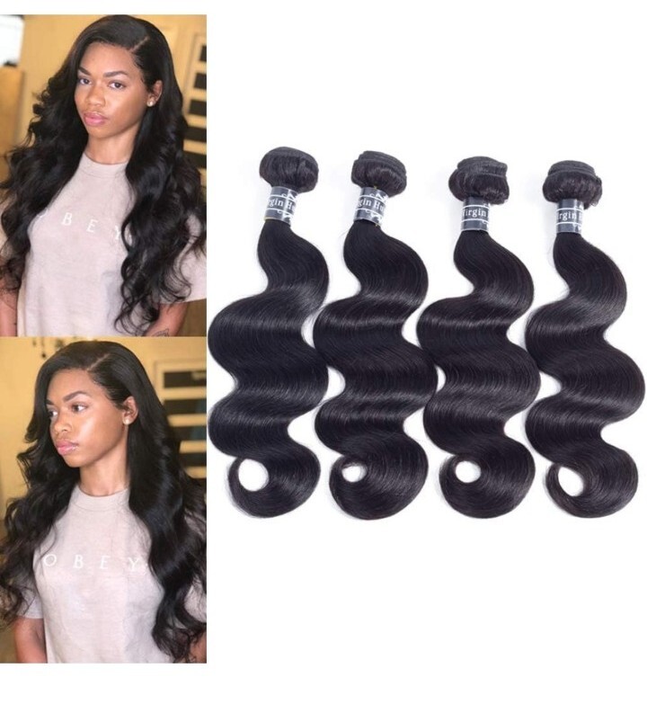 Amella Human Hair Brazilian Body Wave (16″ 18″ 20″ 22″, 380g, Natural Black)8A