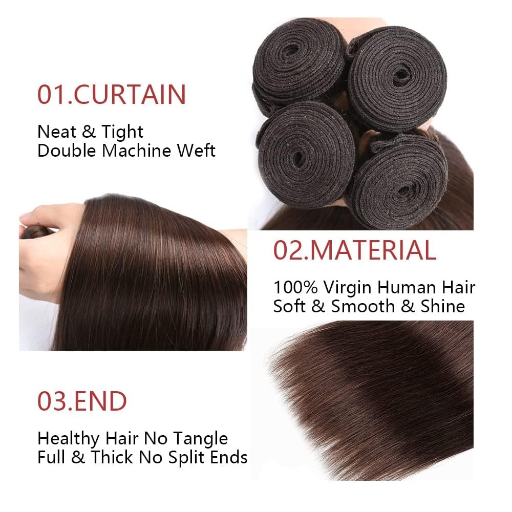 Xddnamei Brazilian Virgin Human Hair Bundles Chocolate Brown Color 4 Straight
