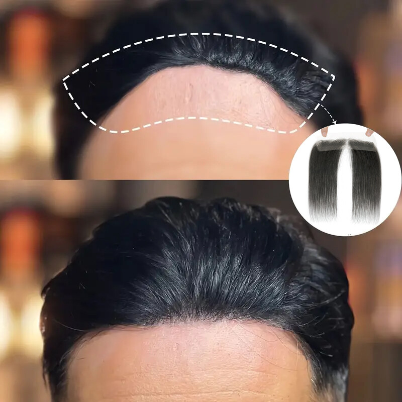 2*16CM Forehead Frontal Hairpiece Mens Toupee Hairline V Loop/Replacement System