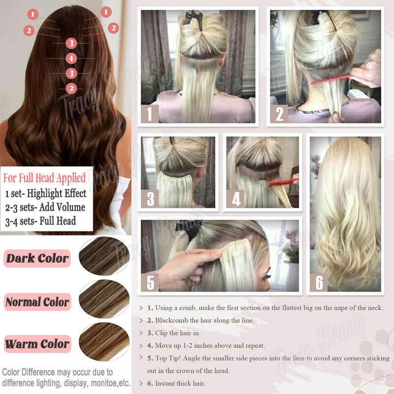 CLEARANCE Clip In Russian Human Hair Extensions Real Remy Hair 8Pieces Full Head