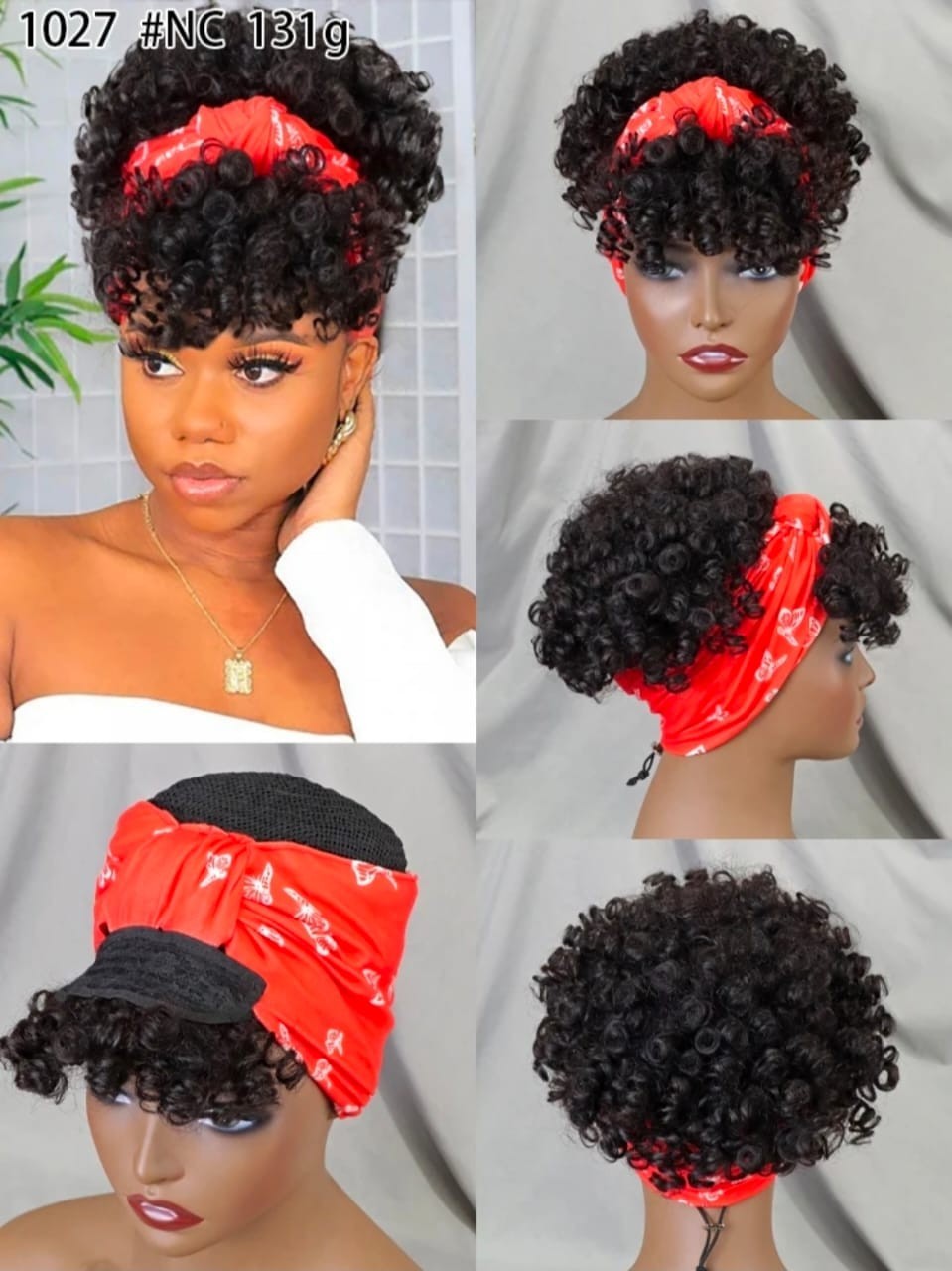 Women’s 6-Inch Short Pink Kinky Coil Headband Wig, Adjustable Band, Soft Curly