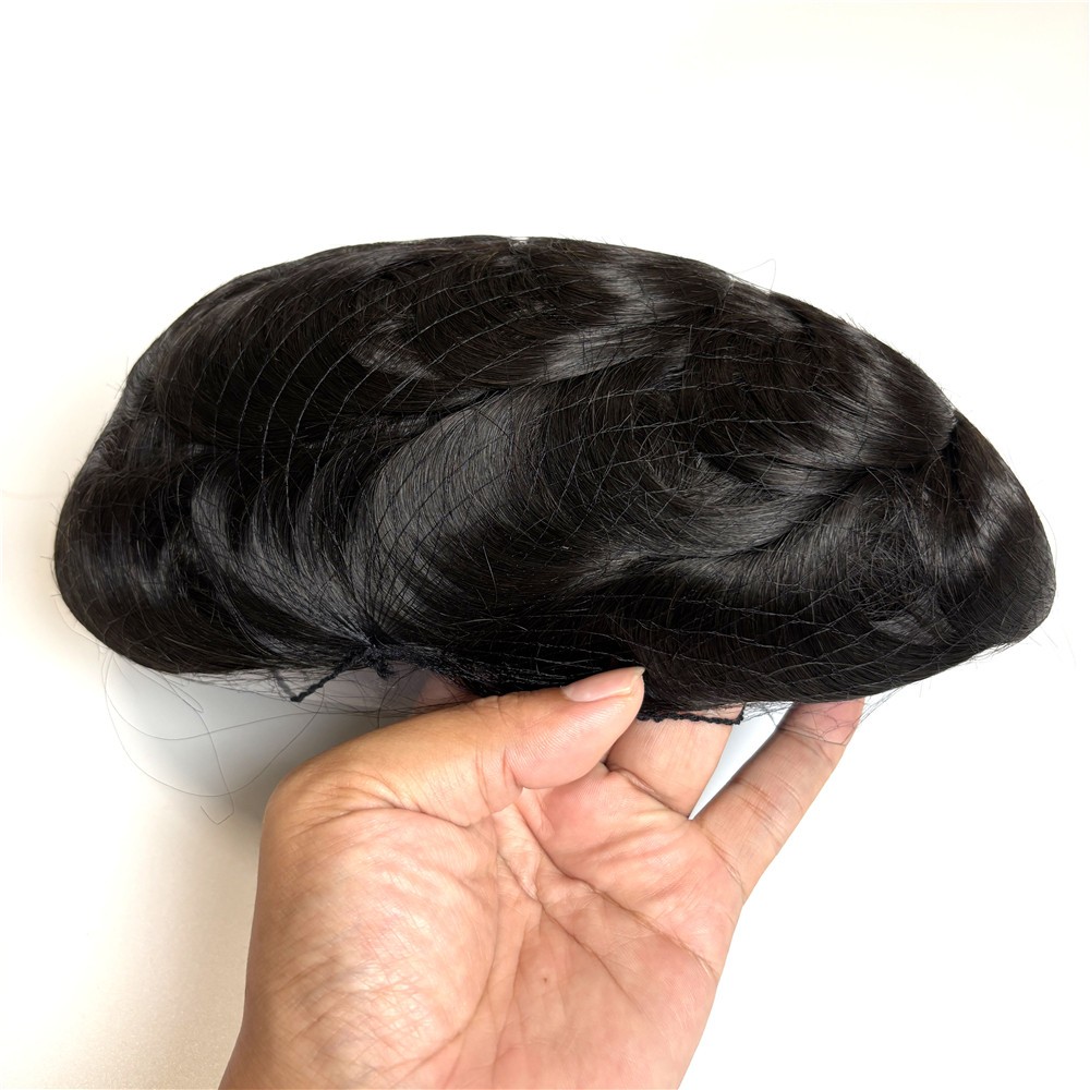 Mens Toupee Hair Replacement Hairpiece Fine Mono Poly Gauze Hair System Black 1B