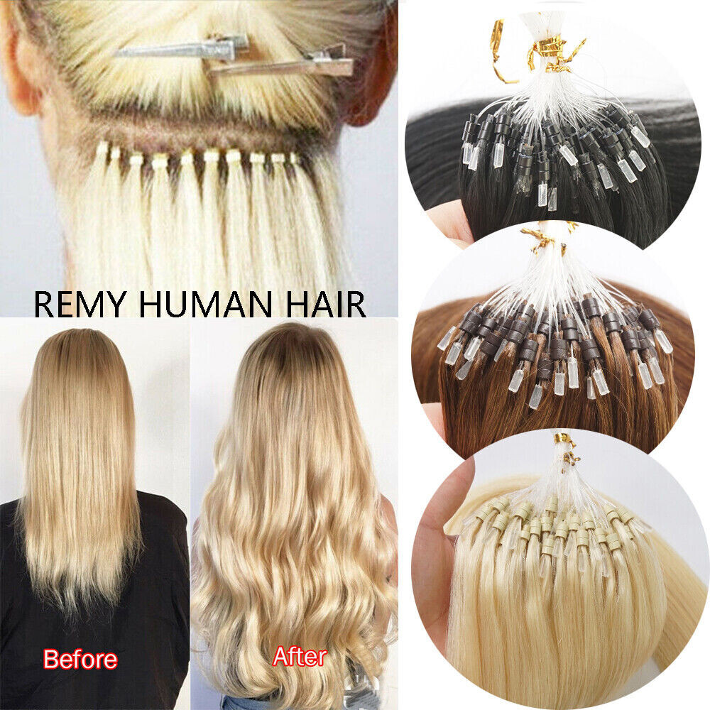 Loop Micro Ring Tip Hair Extensions Real Human Hair Micro Bead Link Colored Hair