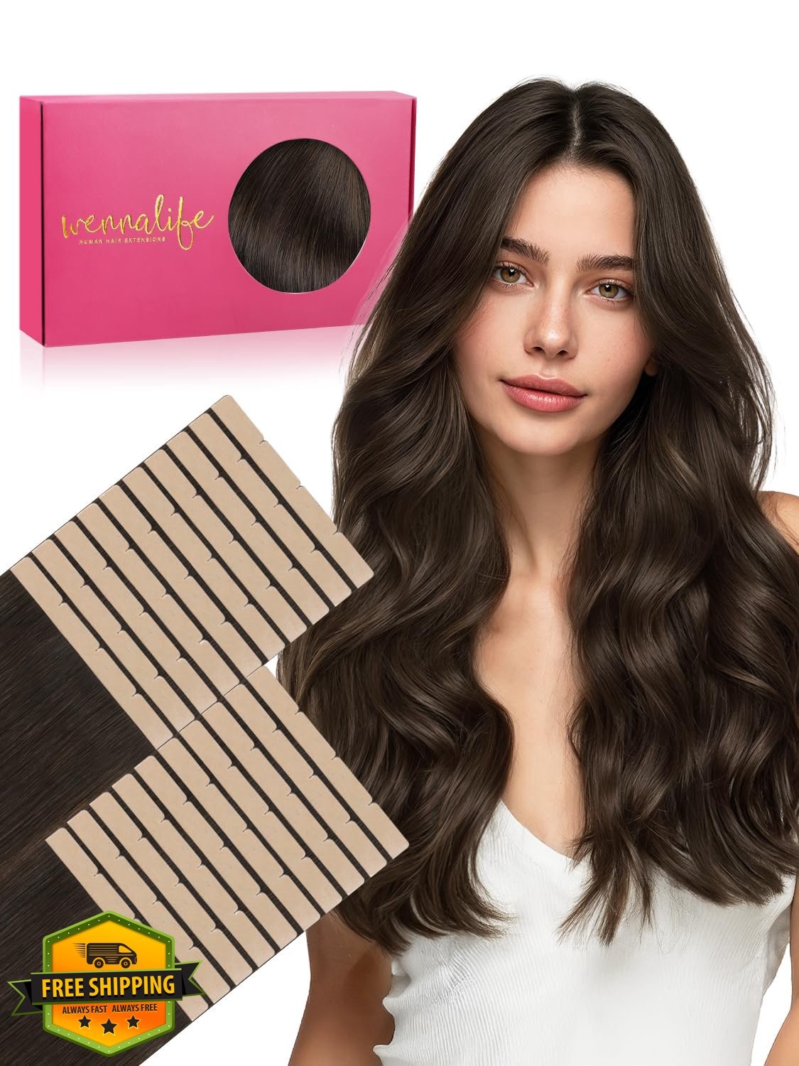 Wennalife 8cm 16 Inch 100g Light Dark Brown Tape Hair