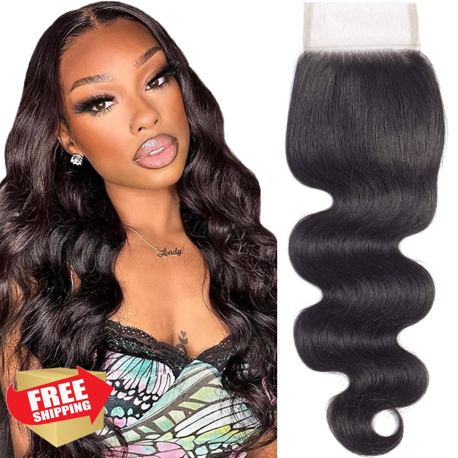 YiweYowe 4×4 HD Lace Closure 16 Inch #1B Black