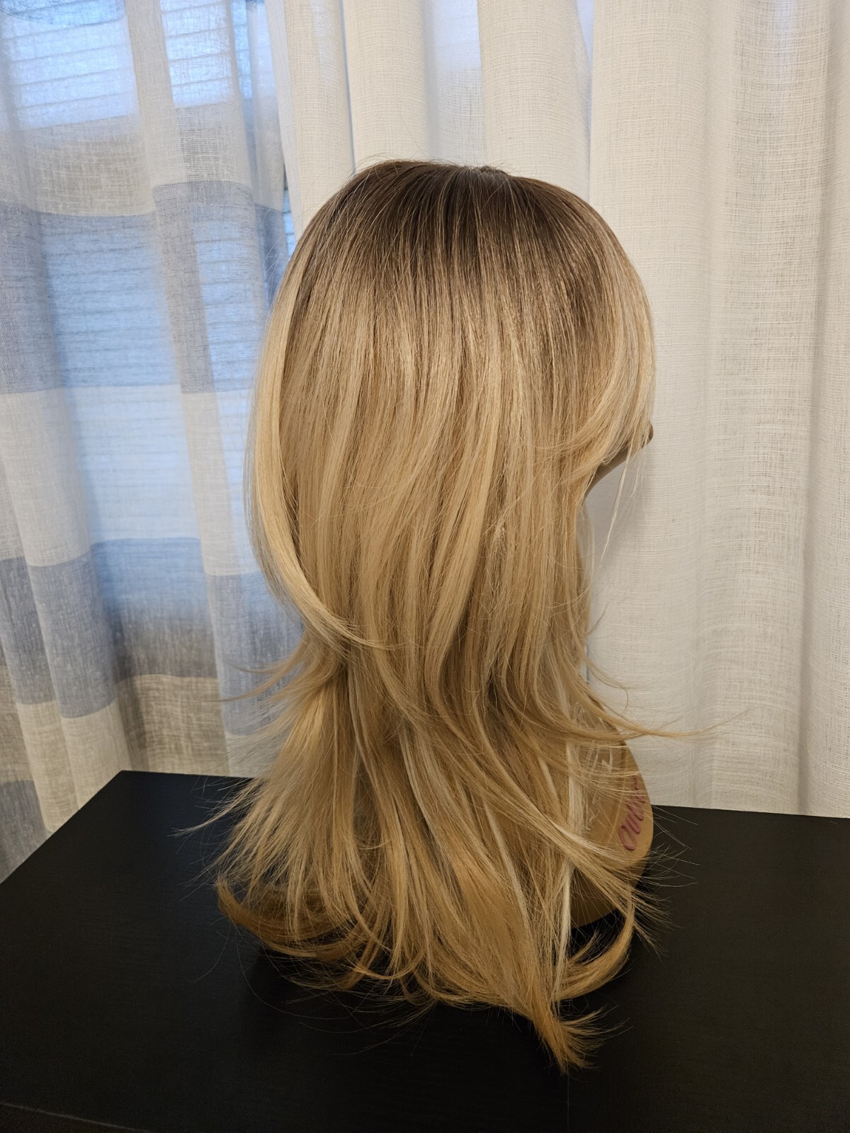 MIXED BLONDE LAYERED BANGS WIG HIGHLIGHTS LONG LAYERS DARKER ROOTS