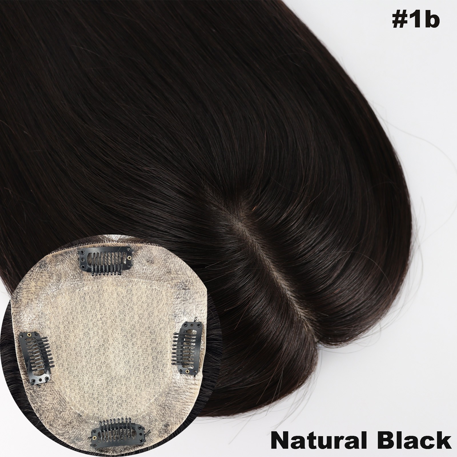 150% Desnity Wavy #1b Black Silk Base Topper 15x16cm Real Human Hair For Woman