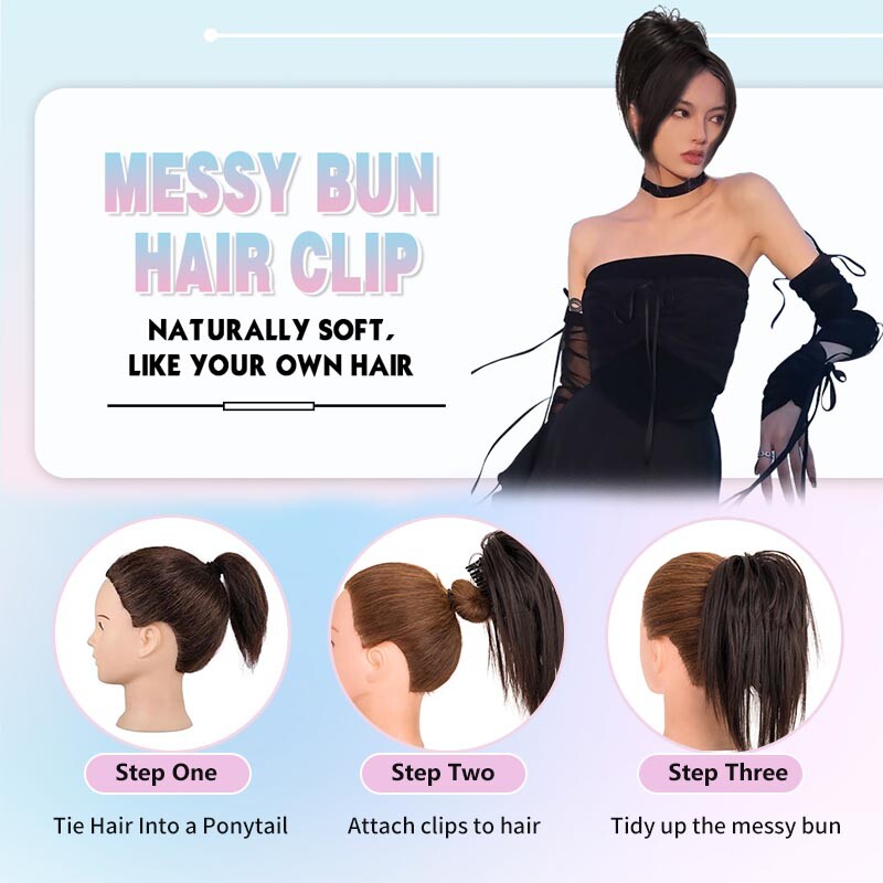 Natural Clip on in Messy Bun Hair Piece Extension Wedding Claw Clip Updo Hair US