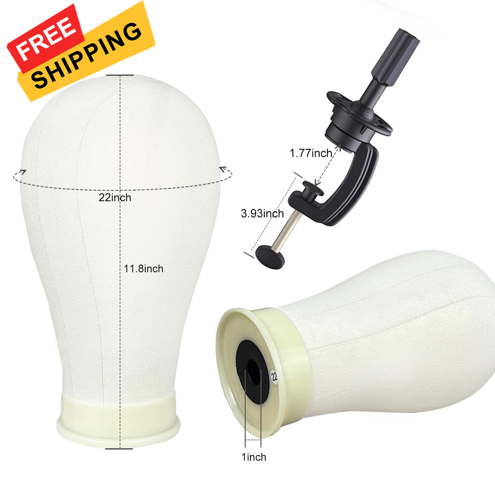 Firstwon 22 Inch Wig Head Mannequin for Wigs, 22 Inch-Tripod, White