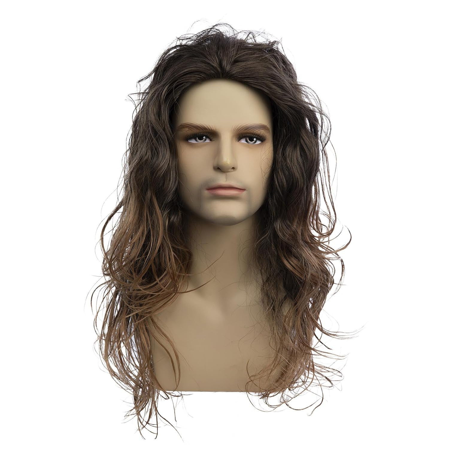 Long Curly Wavy Brown Wigs for Men Synthetic Natural Party Halloween Cosplay Hai